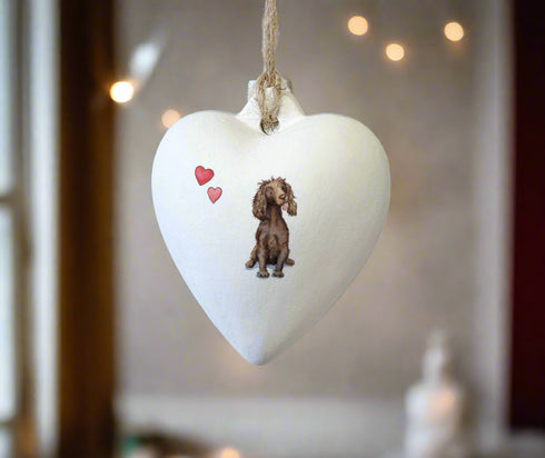 Cocker (Working) Liver Ceramic Heart Bauble